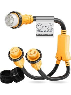 50A to 2X30A Shore Power Adapter, Marine Y Splitter Cord, Waterproof Seals, 3FT